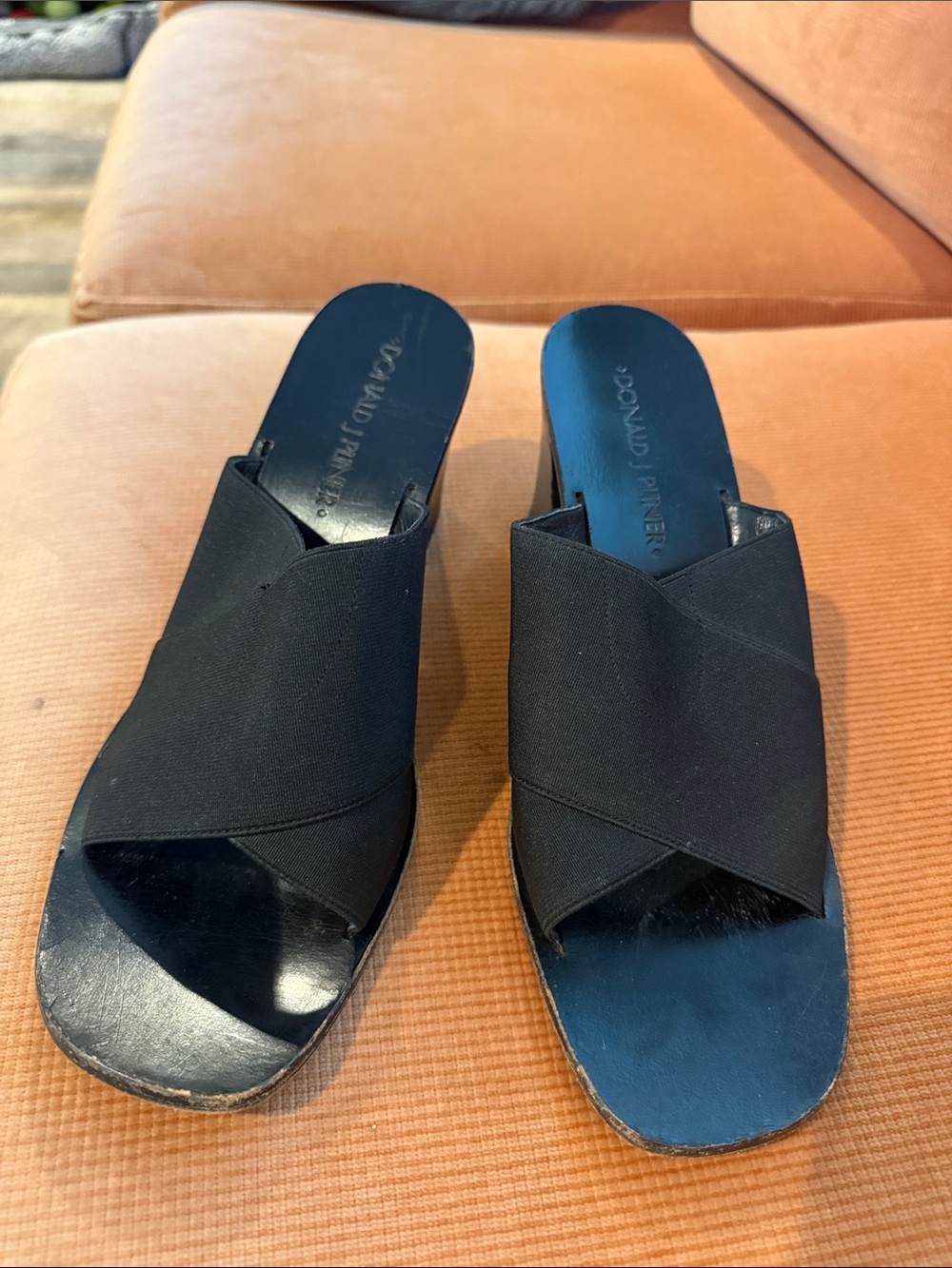 Donald J. Pliner Black Crisscross Slip-On Mules